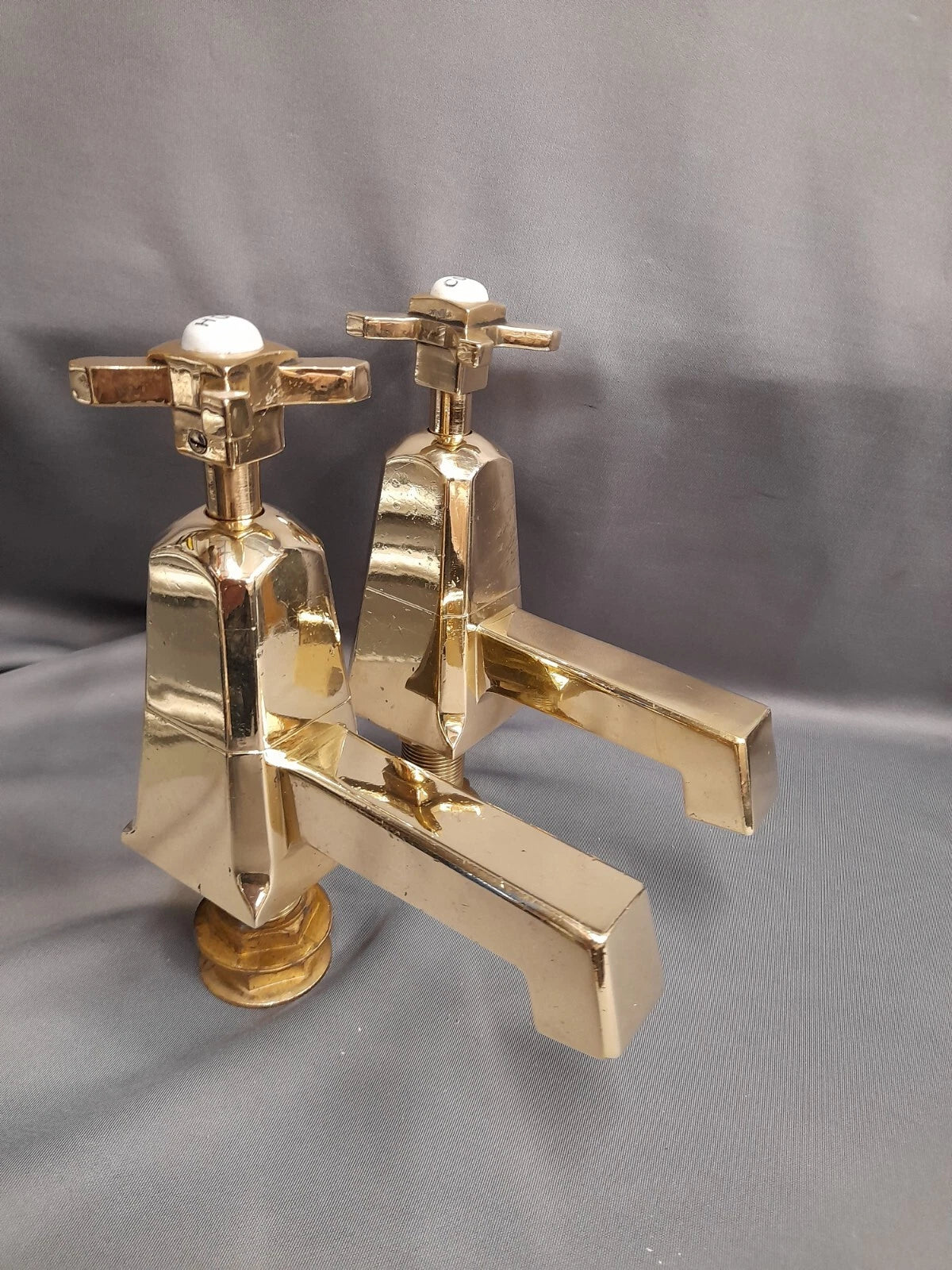 Brass Art Deco Bath Taps Long 5" Reach Spouts Fully Refurbished Stunning Taps