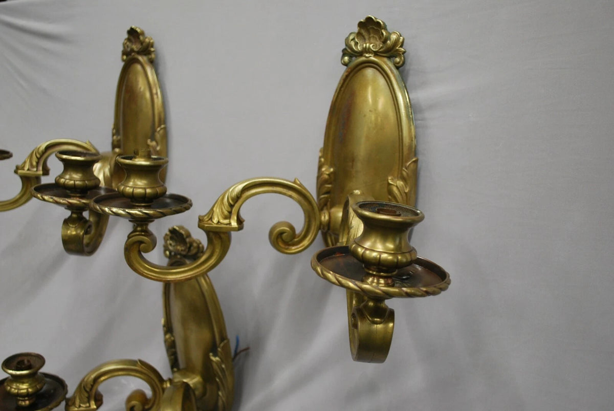 Three Vintage Brass Wall Mounted Lights, Classic Baronial Quality Light Fittings