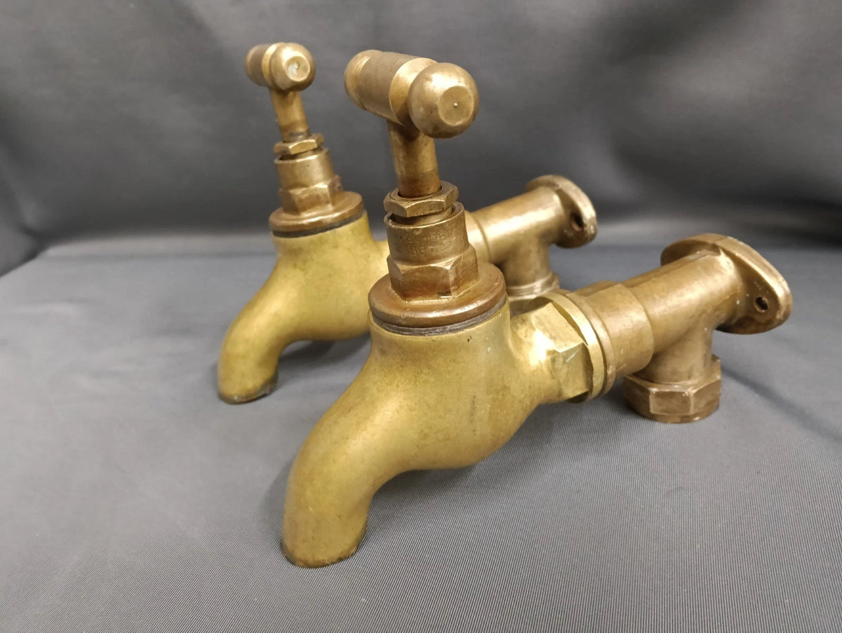 Large Chunky Brass Taps Wall Mounted, Reclaimed Fully & Reconditioned Taps
