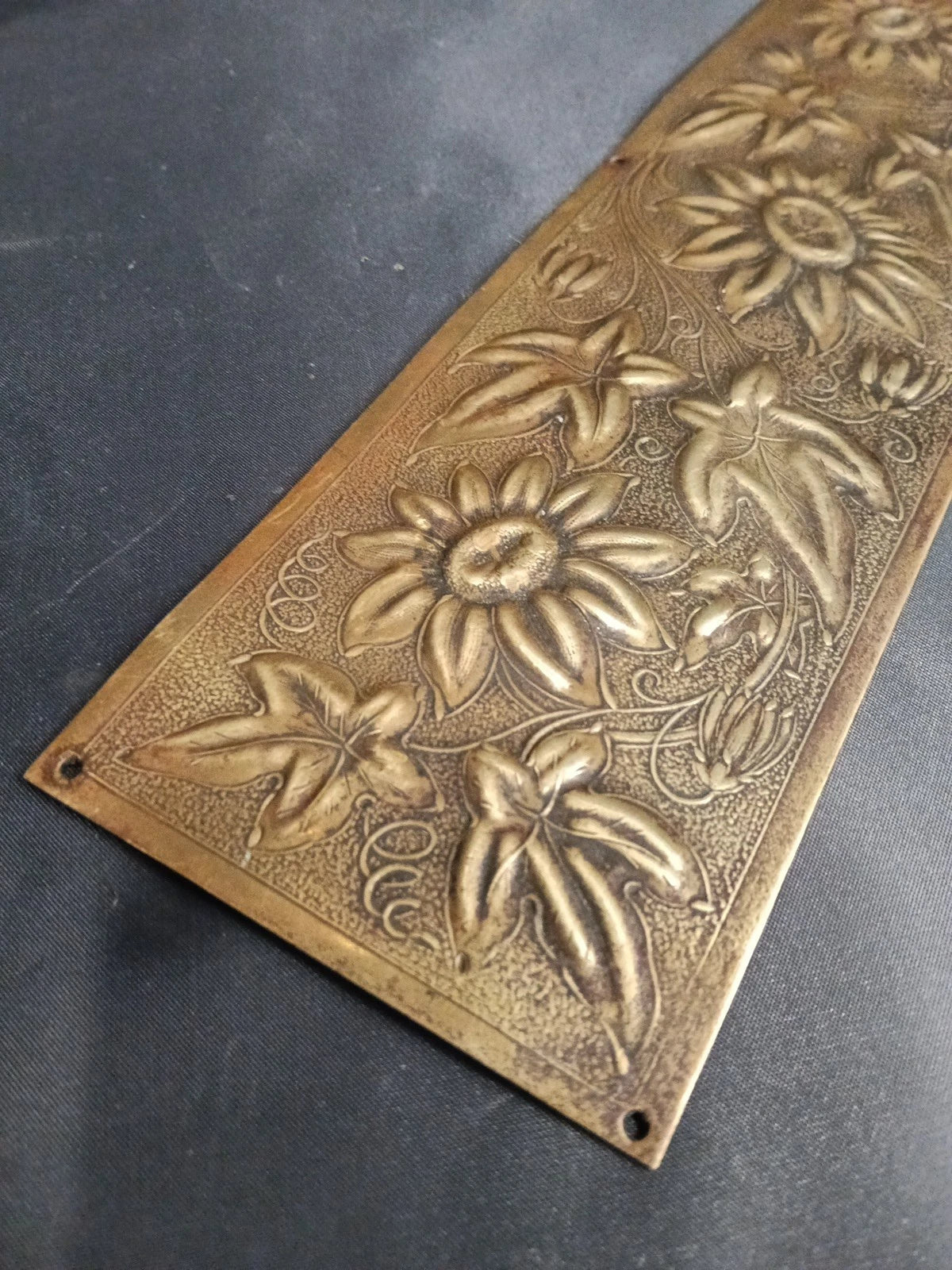 1 Brass Highly Decorated Door Finger Plate 28 cm x 7.5 cm Passion Flowers