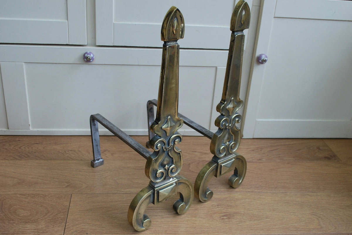 Victorian Brass Fire Dogs Very Attractive Very Ornate Heavy Duty