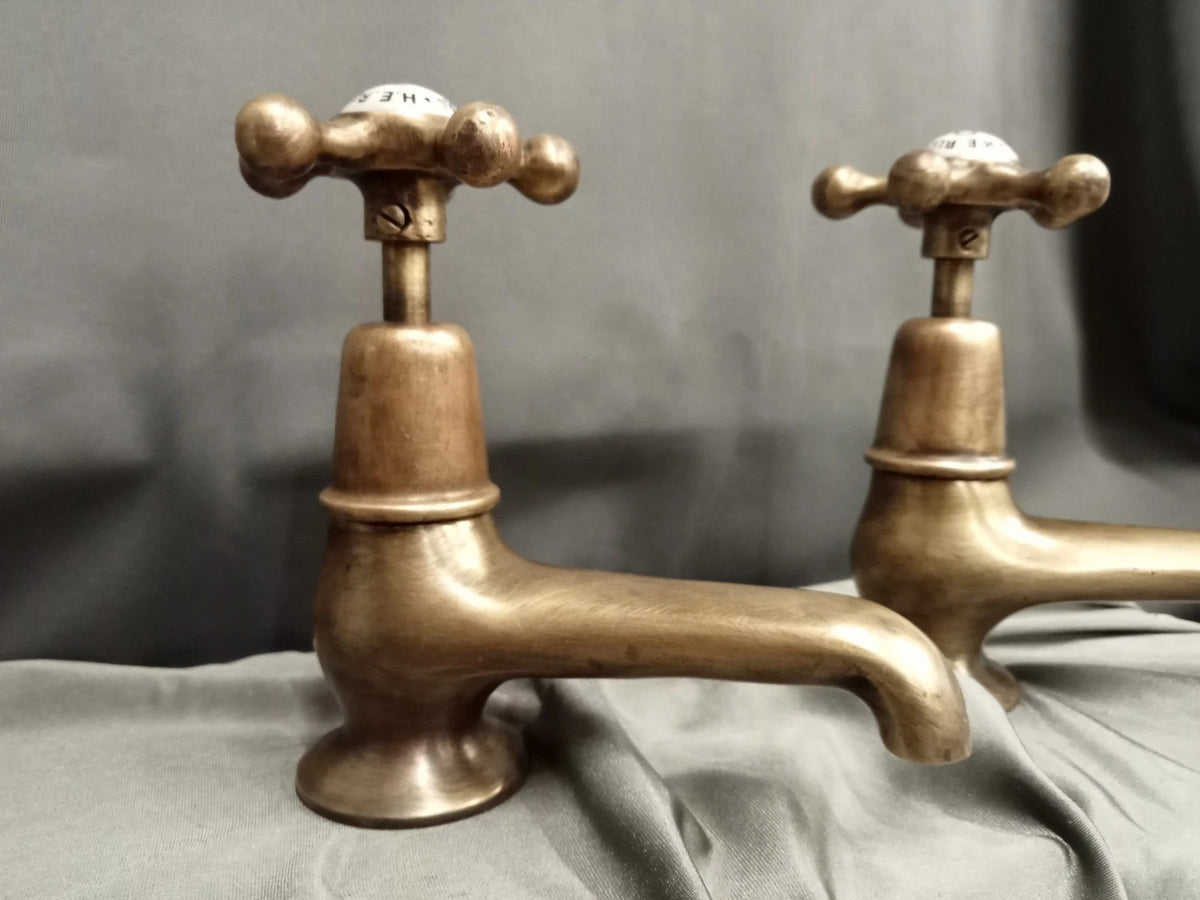 Basin Taps Patina Brass Bathroom Basin Taps Reclaimed Refurbed 10 cm Spout D1