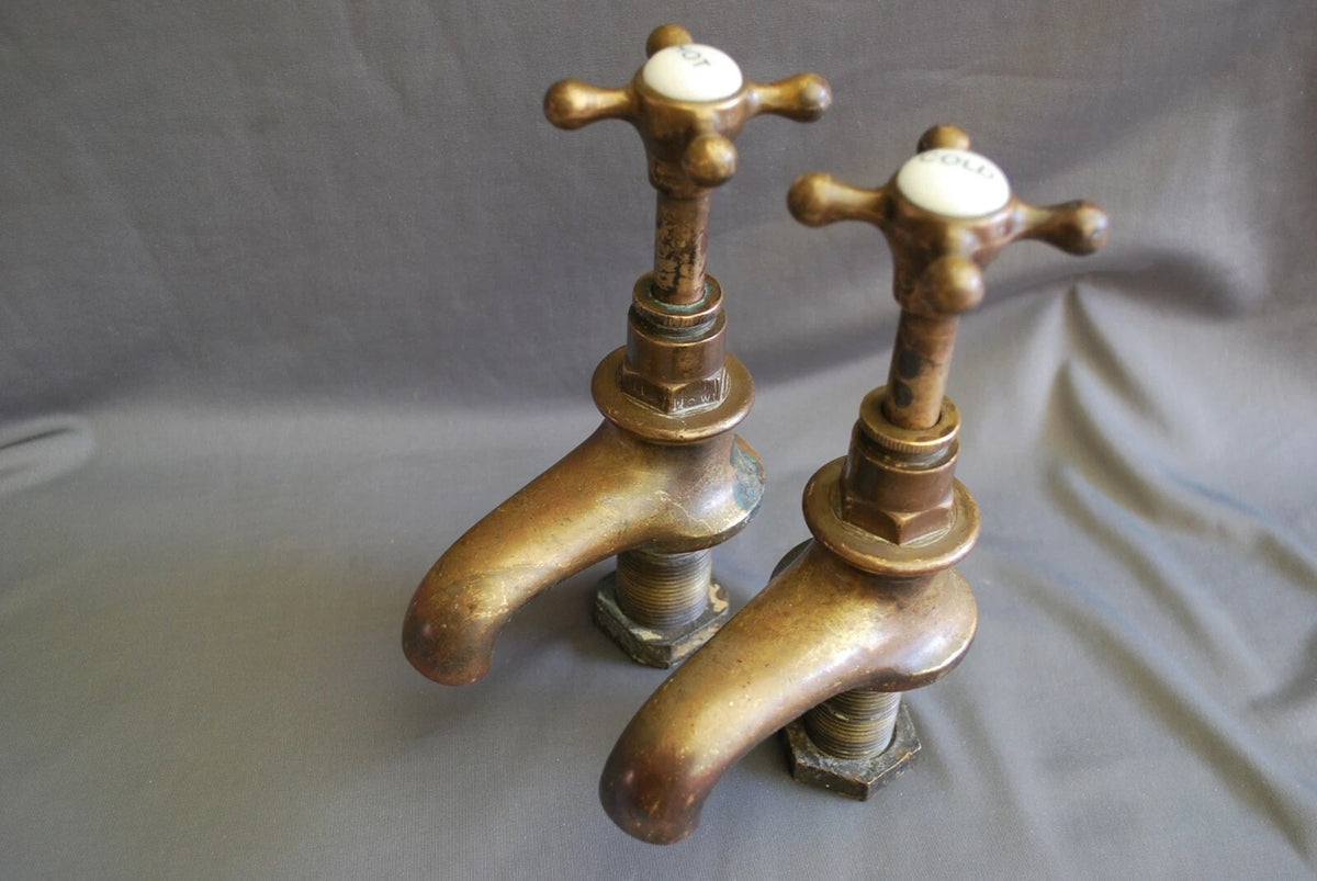 Old Brass Bath Taps Original Dark Patina Reclaimed & Fully Refurbished Taps