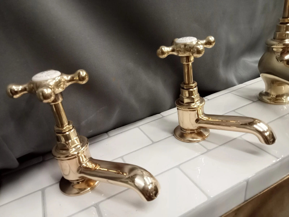 Lefroy Brooks Brass Long Nose Bath Taps and Basin Taps Reconditioned