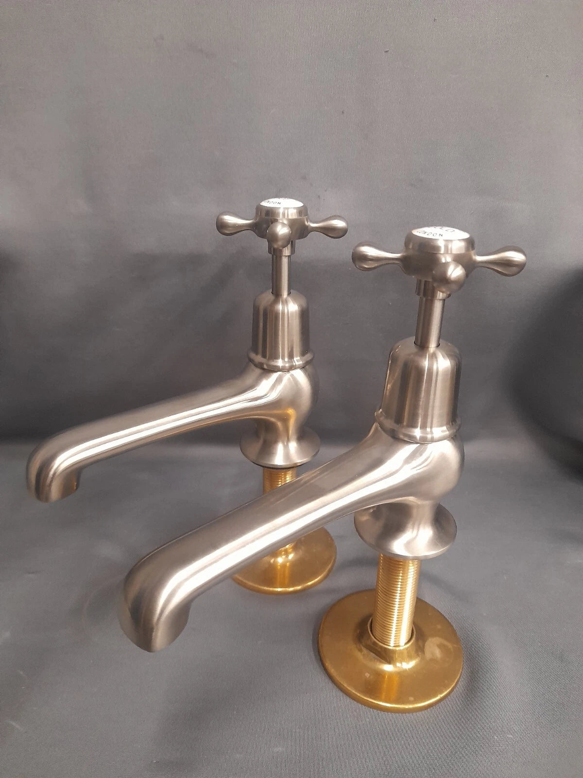 Brushed Nickel Super Long Reach Basin Taps, 13 cm New Old Stock