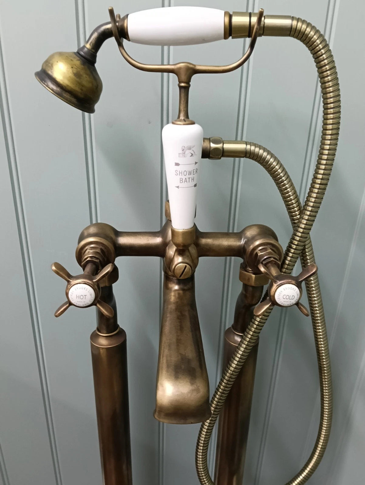 LEFROY BROOKS AGED BRASS BATH SHOWER MIXER TAPS FREESTANDING RECONDITIONED