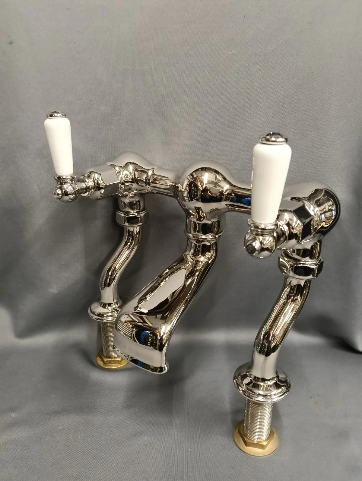 Perrin & Rowe Nickel Bath Filler Deck Mounted Lever Taps Refurbished