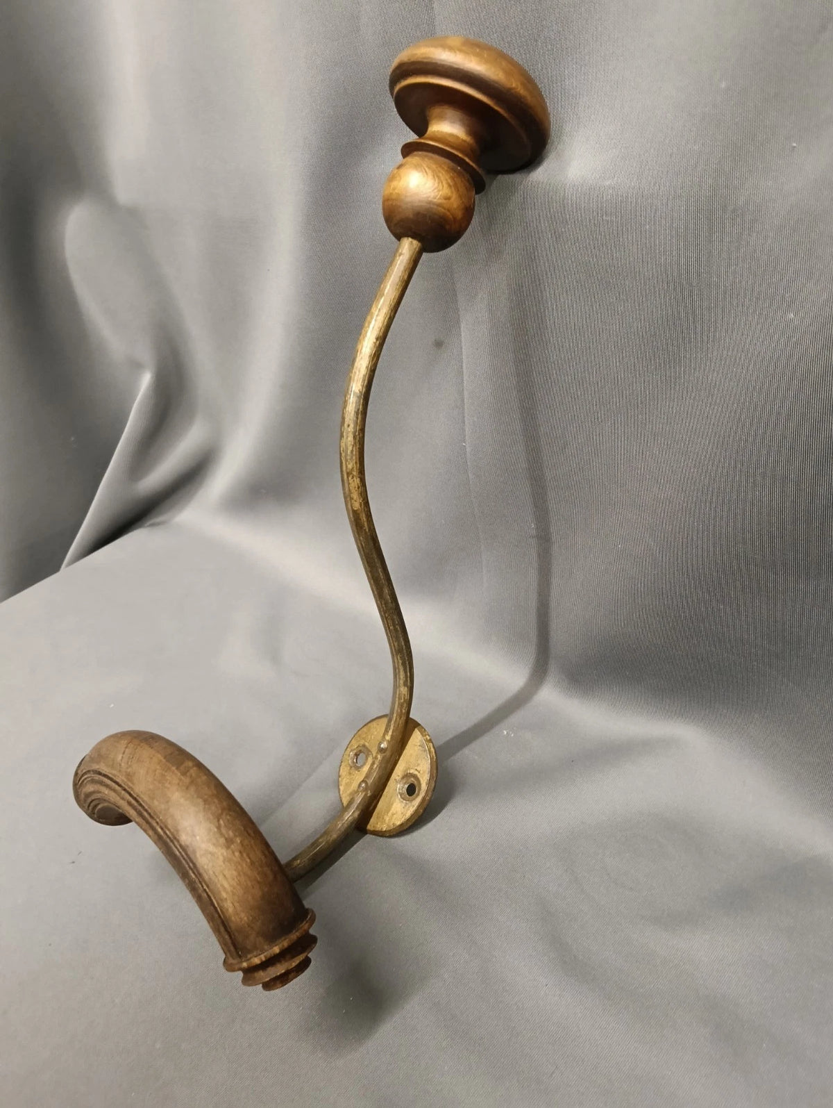 Large Aged Patina Brass & Wooden Coat Hook