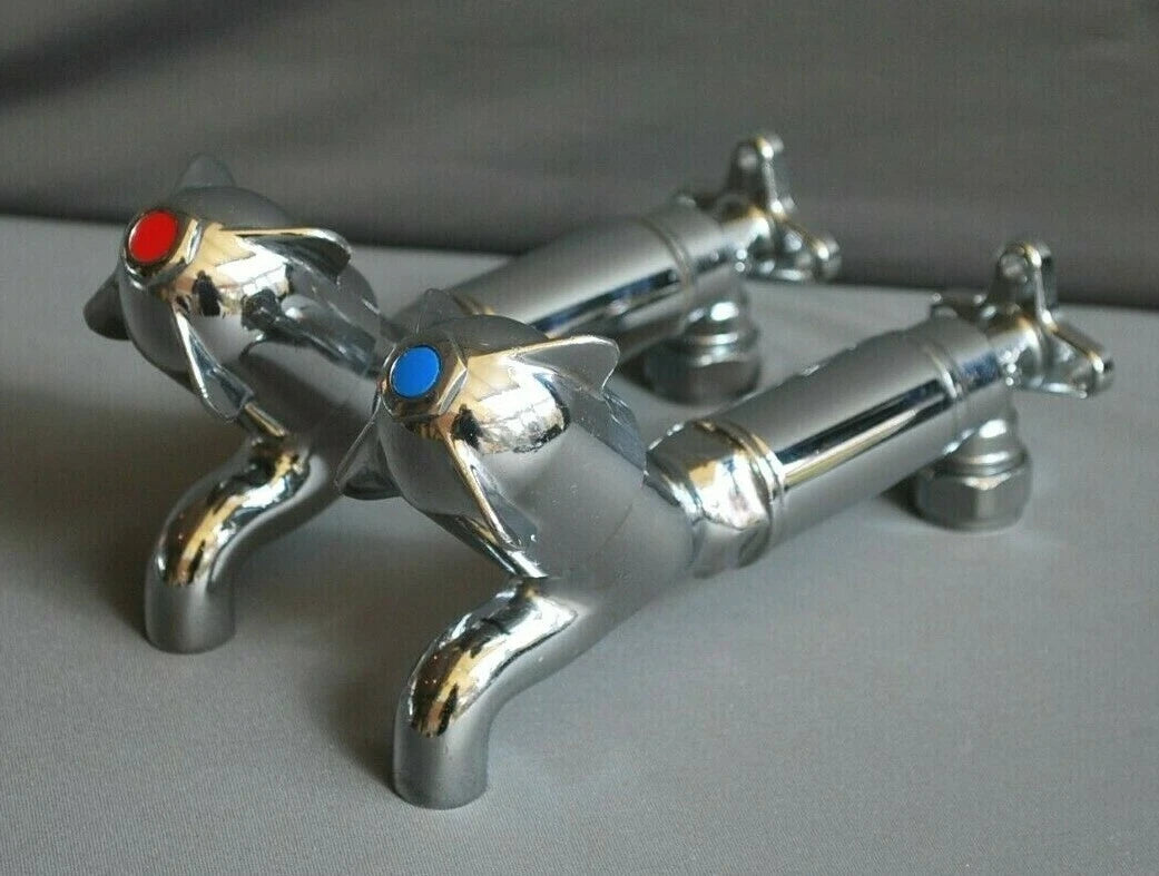Wall Mounted Chrome Kitchen Taps, Ideal Belfast Kitchen Sink Chrome Retro Taps