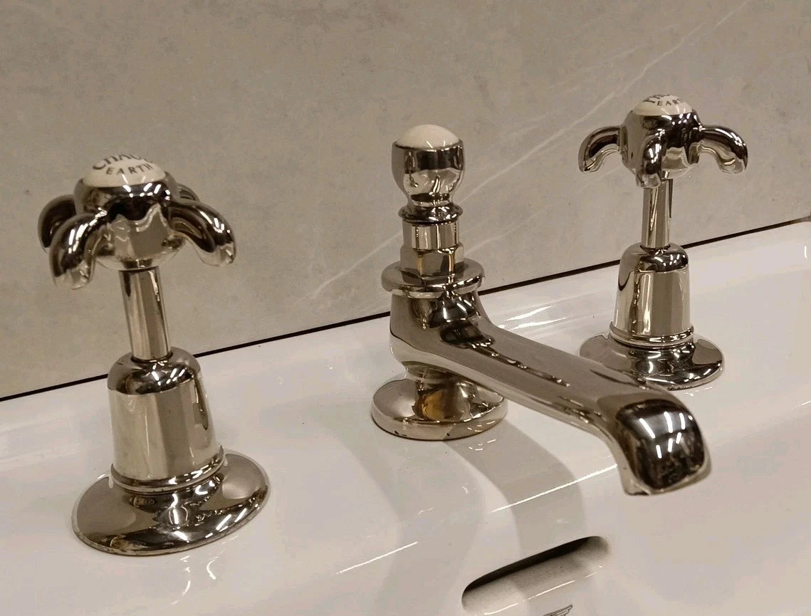 Fired Earth Nickel Bathroom Basin Mixer Taps, Reclaimed & Reconditioned Taps