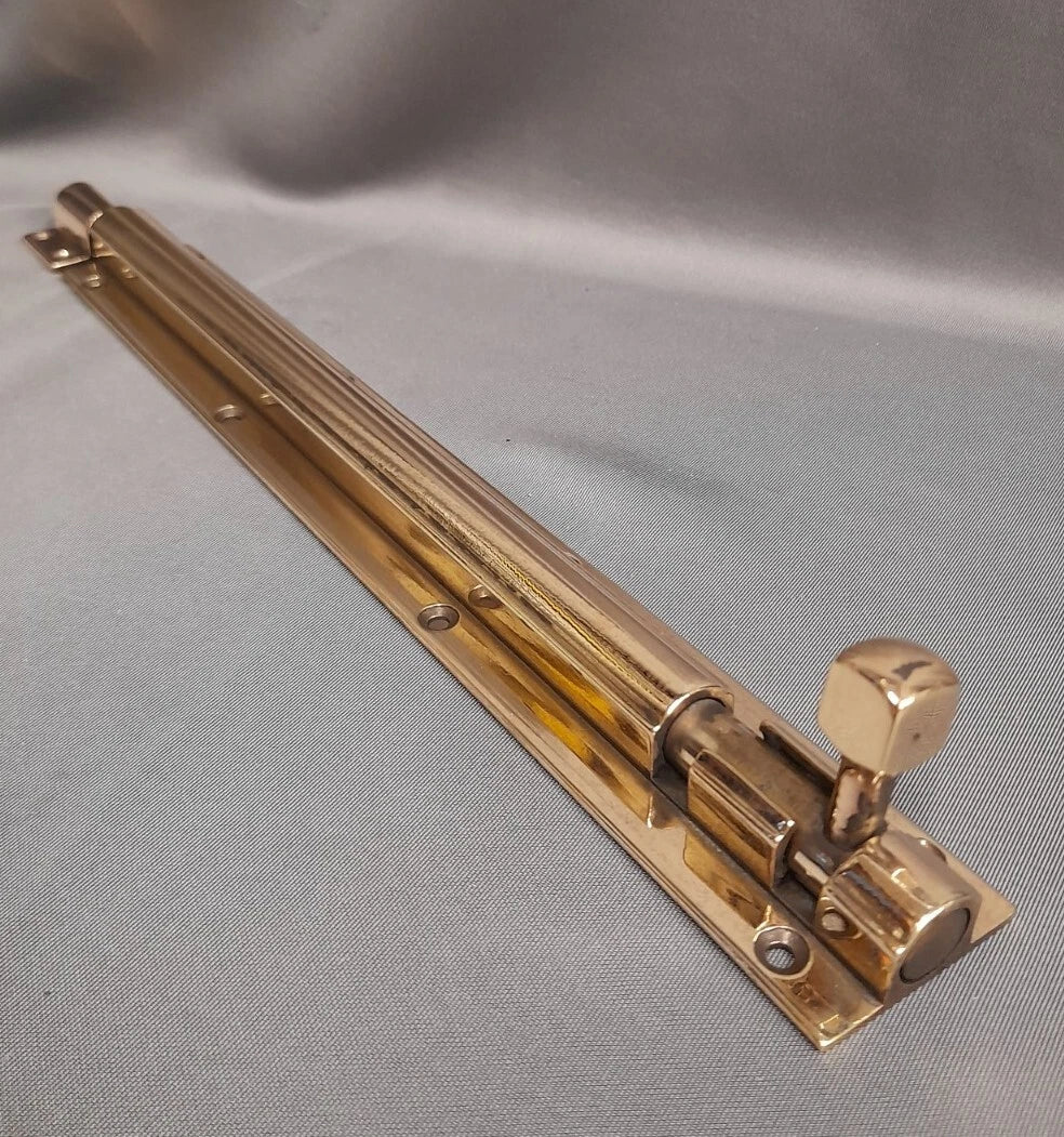 Large Polished Bare Brass Bolt & Keep 31 cm in Length