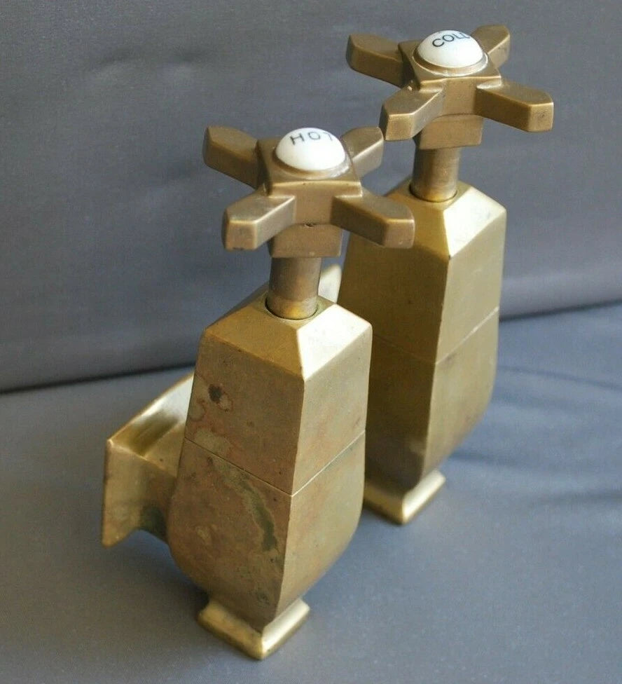Art Deco Antique Patina Brass Globe Taps Fully Refurbed Heavy Weight Taps
