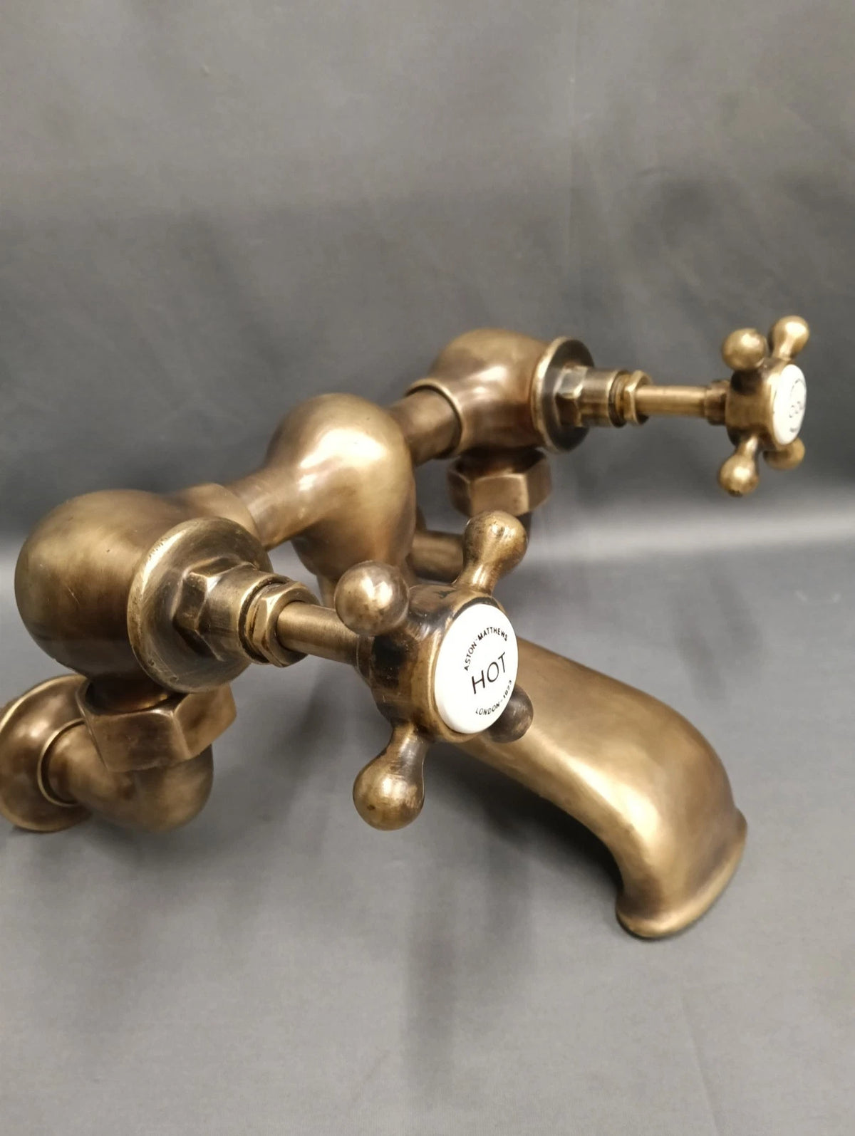 Aston Matthews Wall Mounted Aged Brass Bath Filler Taps Reclaimed Reconditioned