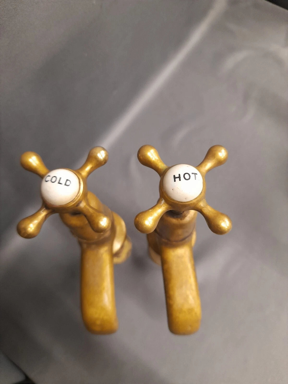 Matching Bath & Basin Brass Taps, Original Patina Reclaimed & Fully Refurbed D1