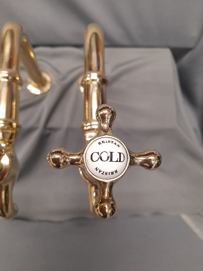 Tall Brass Bib Taps, Reclaimed & Fully Refurbished Long 20 cm Reach Spout Taps