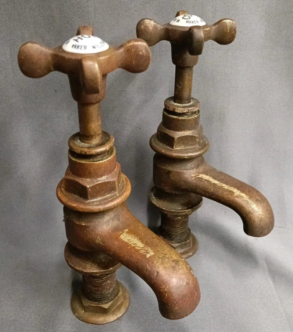 Super Cute Small Aged Brass Bathroom Basin Taps  Reclaimed & Refurbed D1