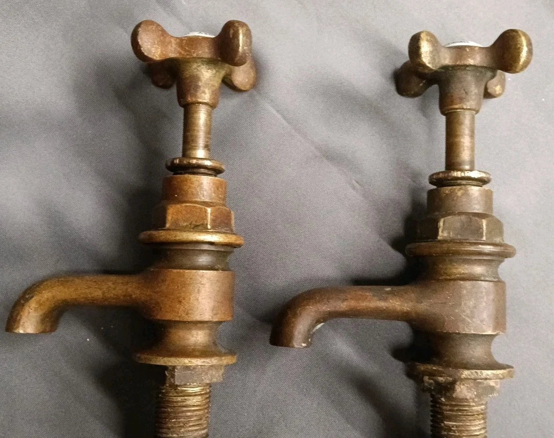 Super Cute Small Aged Brass Bathroom Basin Taps  Reclaimed & Refurbed D1