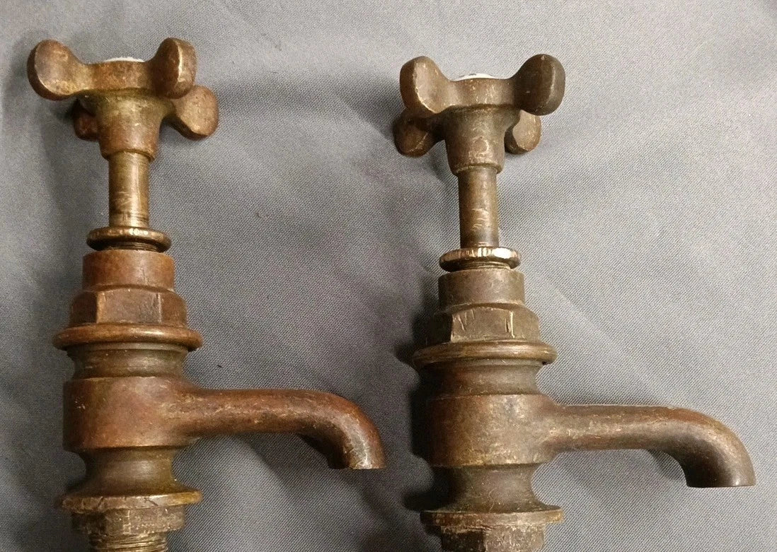 Super Cute Small Aged Brass Bathroom Basin Taps  Reclaimed & Refurbed D1