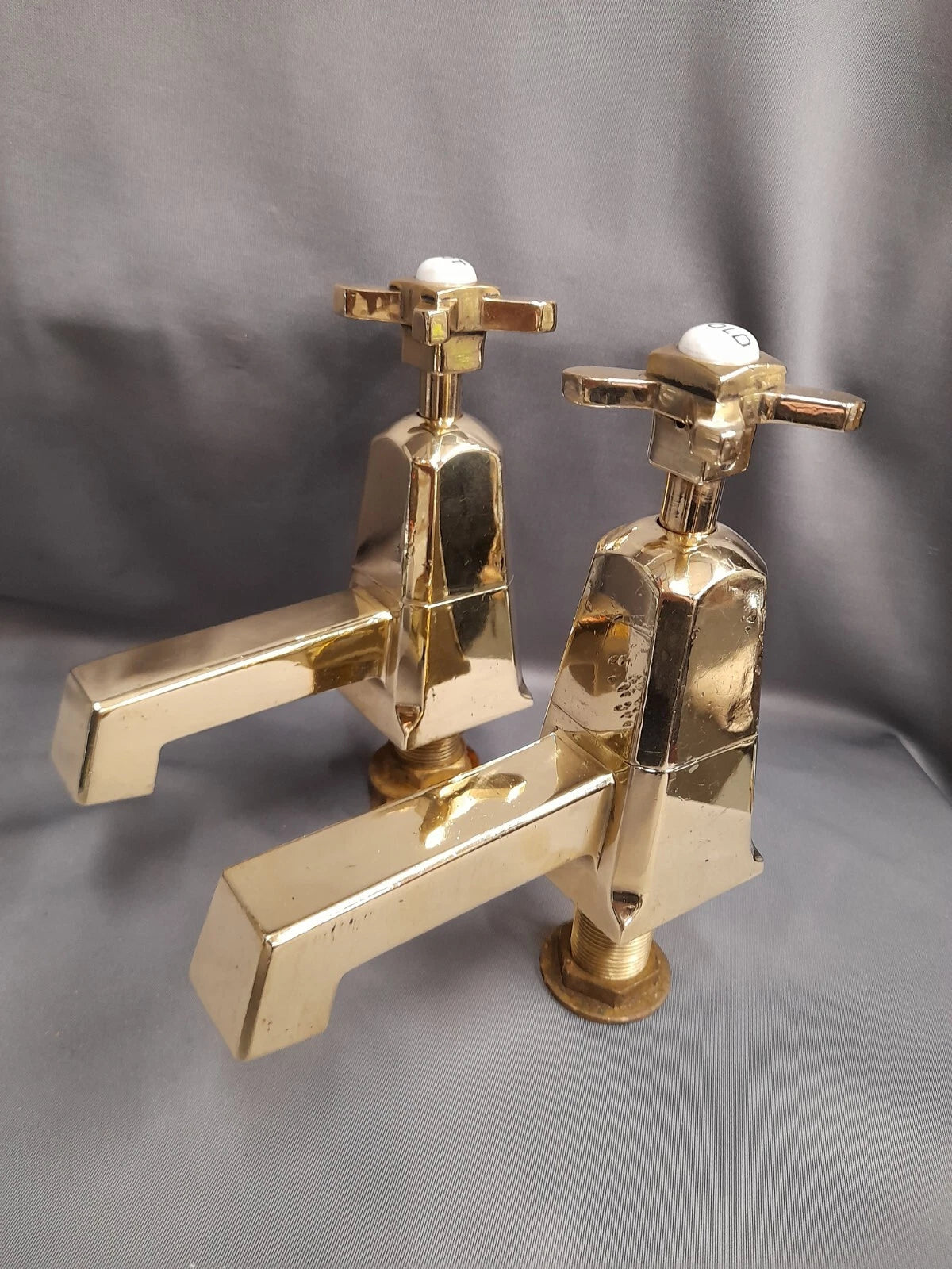 Brass Art Deco Bath Taps Long 5" Reach Spouts Fully Refurbished Stunning Taps