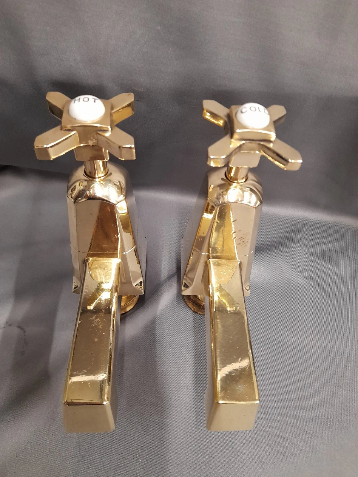 Brass Art Deco Bath Taps Long 5" Reach Spouts Fully Refurbished Stunning Taps