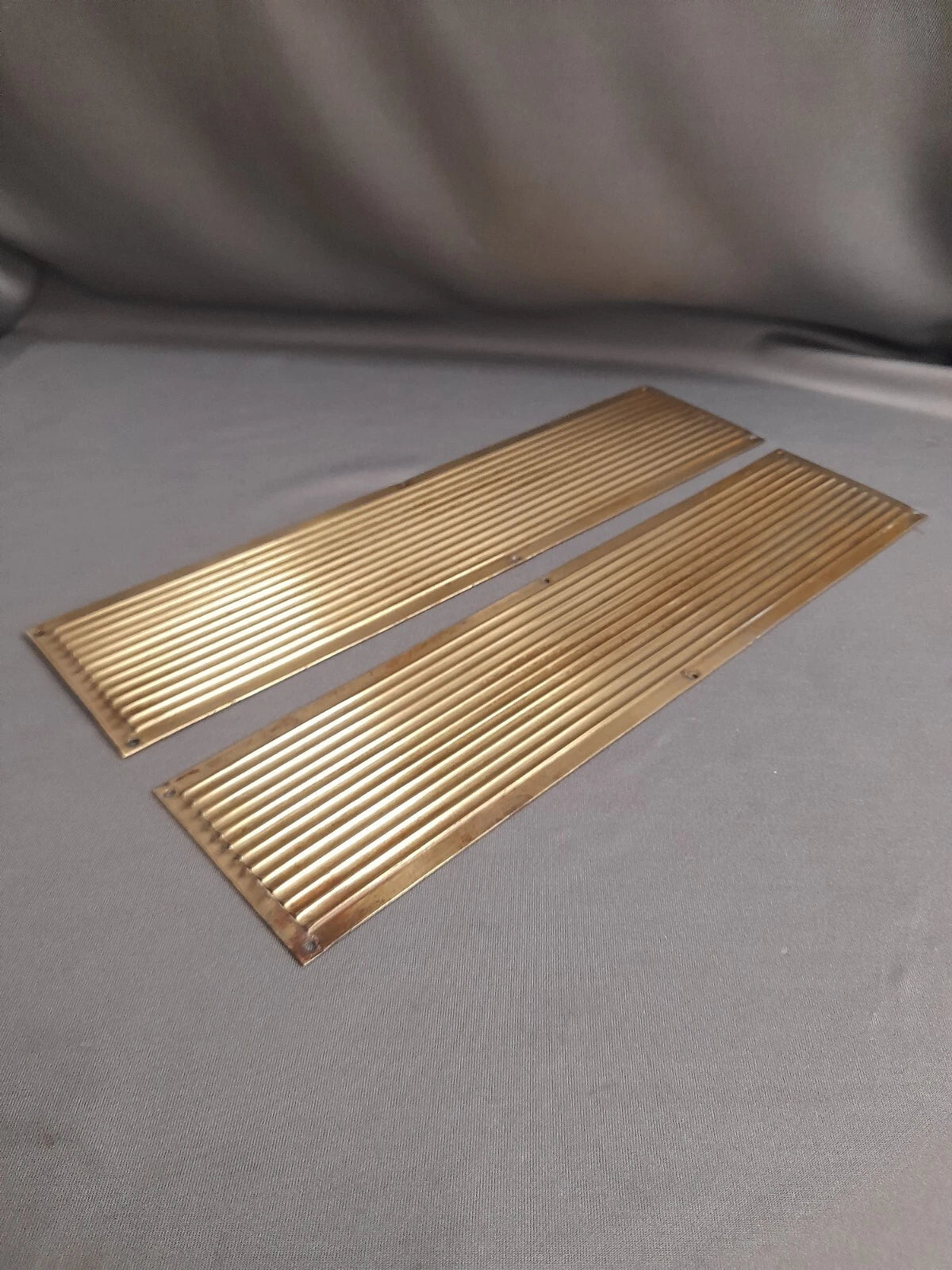 2 Large Stunning Brass Reeded Door Finger Plates  31 cm x 7 cm
