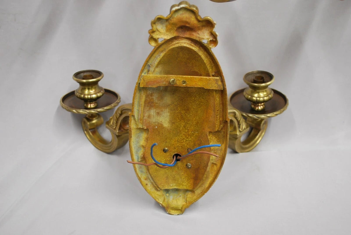 Three Vintage Brass Wall Mounted Lights, Classic Baronial Quality Light Fittings
