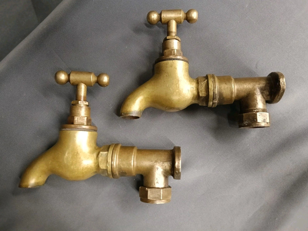 Large Chunky Brass Taps Wall Mounted,  Reclaimed Fully & Reconditioned Taps