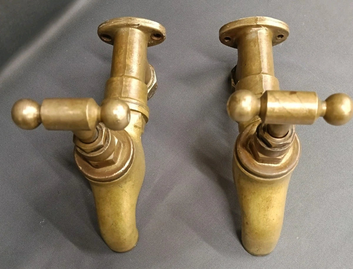 Large Chunky Brass Taps Wall Mounted,  Reclaimed Fully & Reconditioned Taps