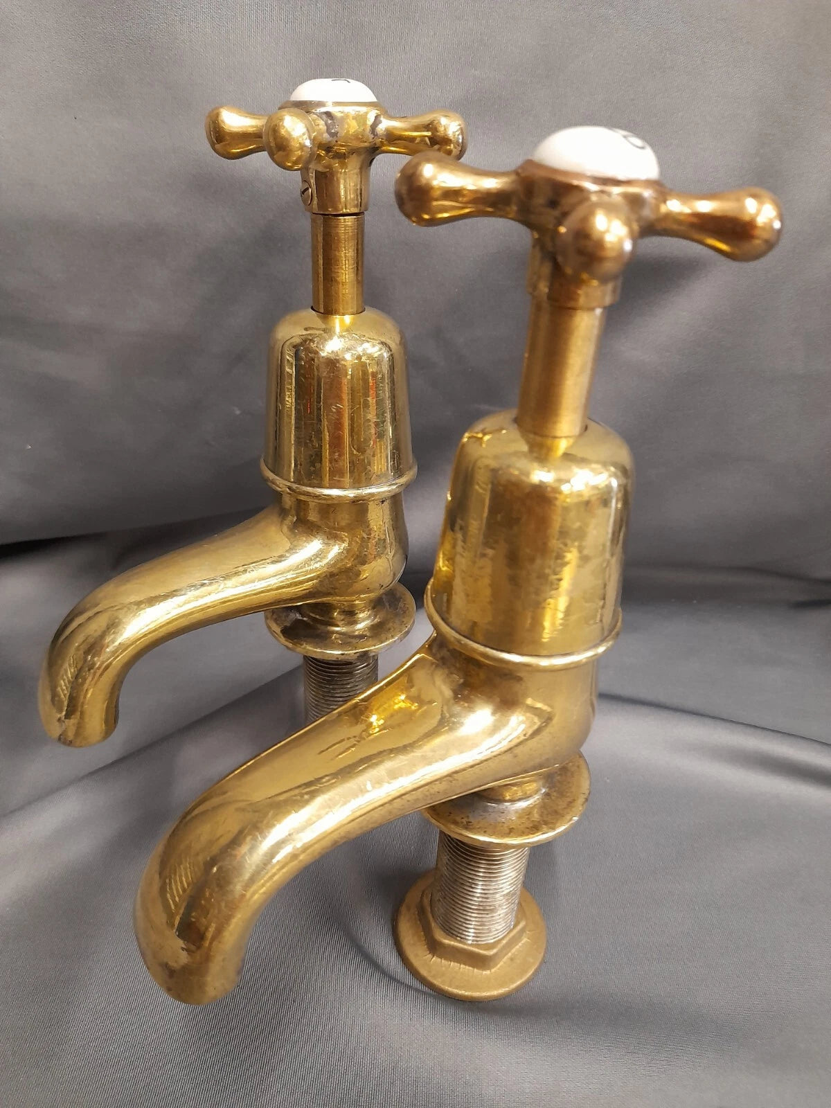 Brass Bath Taps Long 9 cm Reach Spout Fully Refurbished Stunning Old Bath Taps