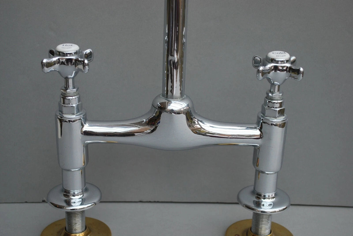 Chrome Deck Mounted Mixer Taps Ideal Belfast Sink Reclaimed & Refurbished Taps