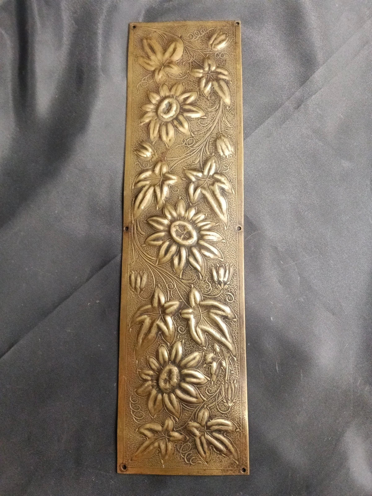 1 Brass Highly Decorated Door Finger Plate 28 cm x 7.5 cm Passion Flowers