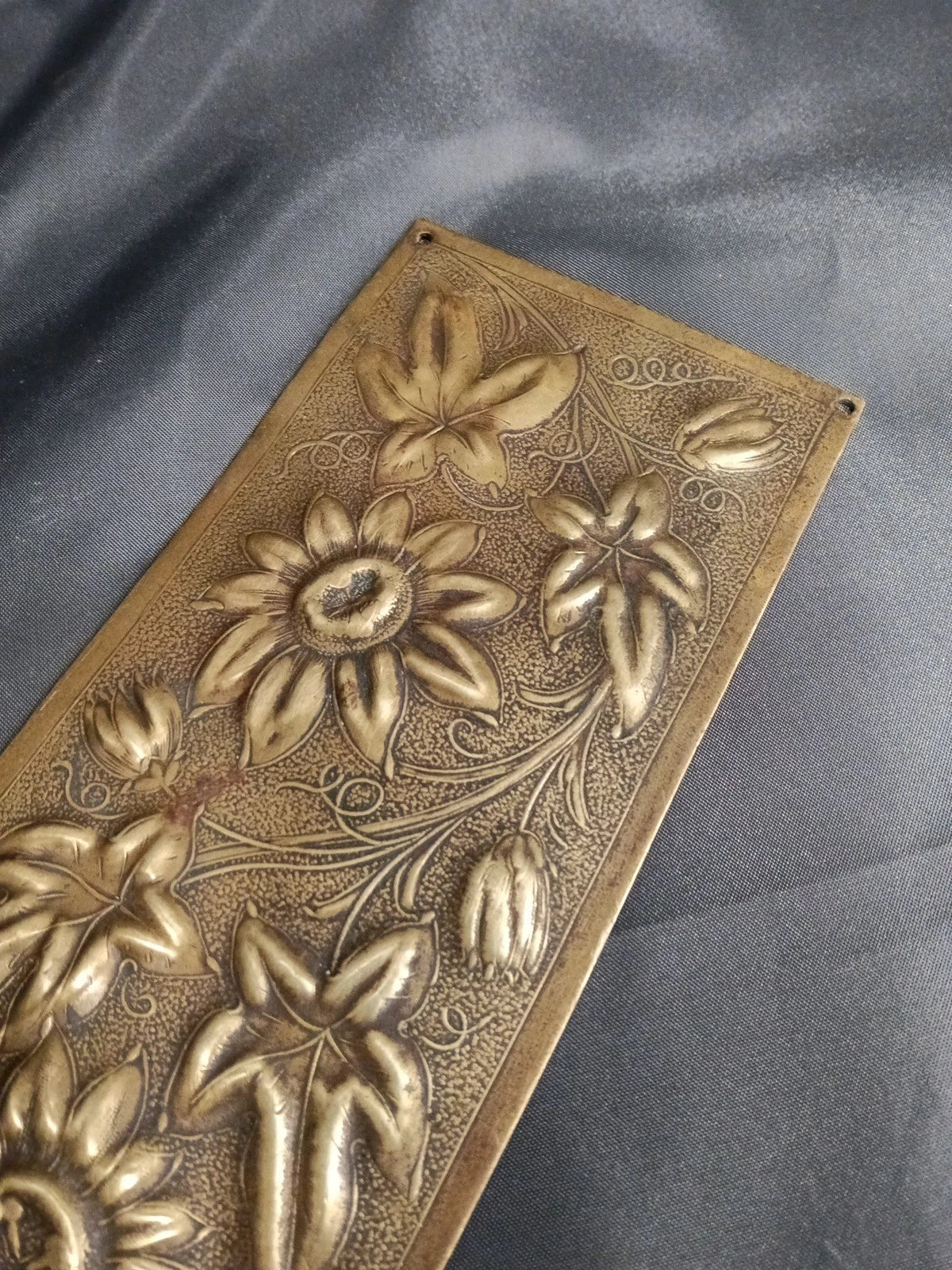 1 Brass Highly Decorated Door Finger Plate 28 cm x 7.5 cm Passion Flowers