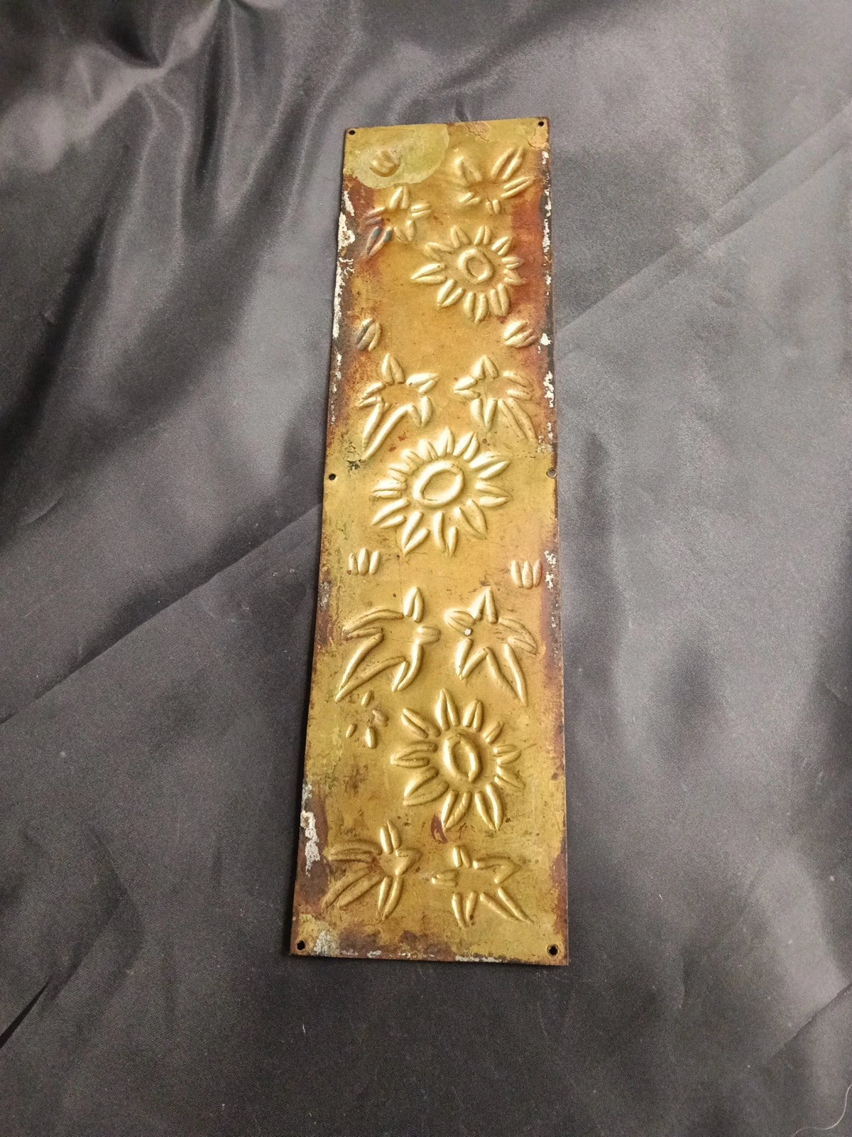 1 Brass Highly Decorated Door Finger Plate 28 cm x 7.5 cm Passion Flowers