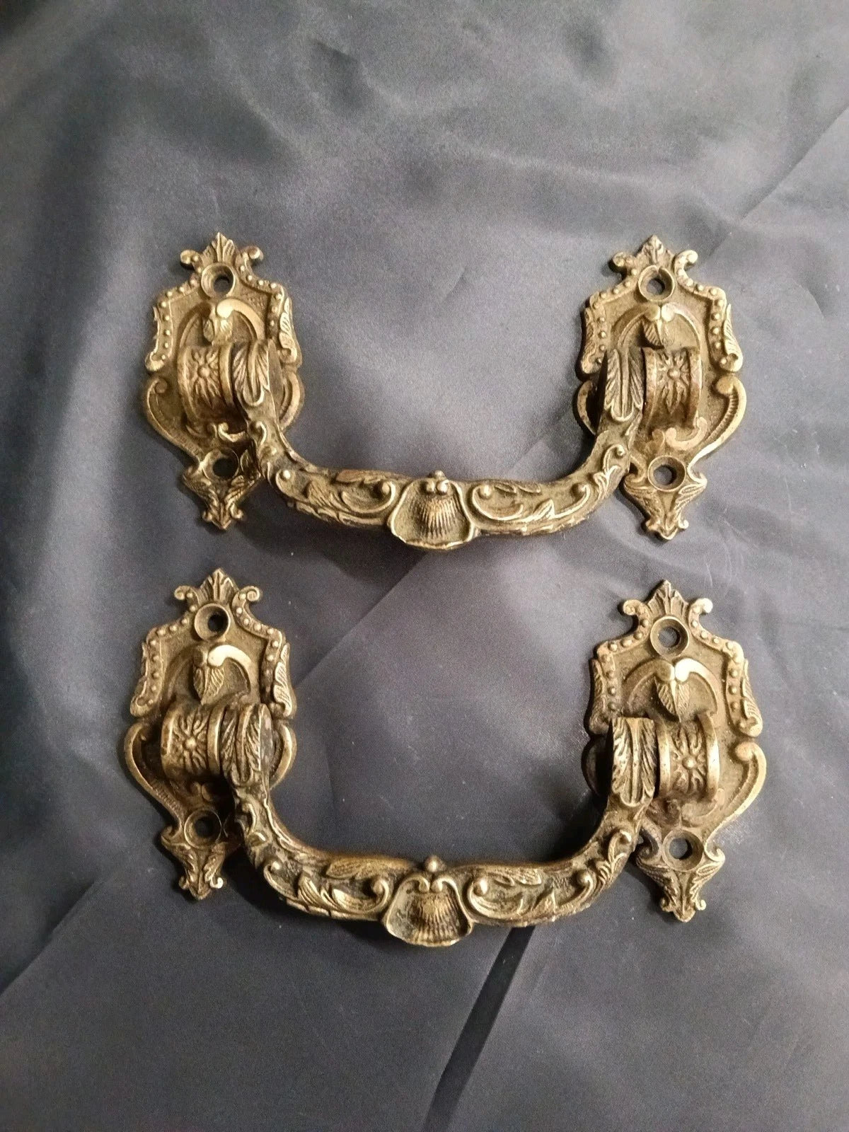 2 Brass Drawer Handles Very Ornate, 16cm By 8.5 cm