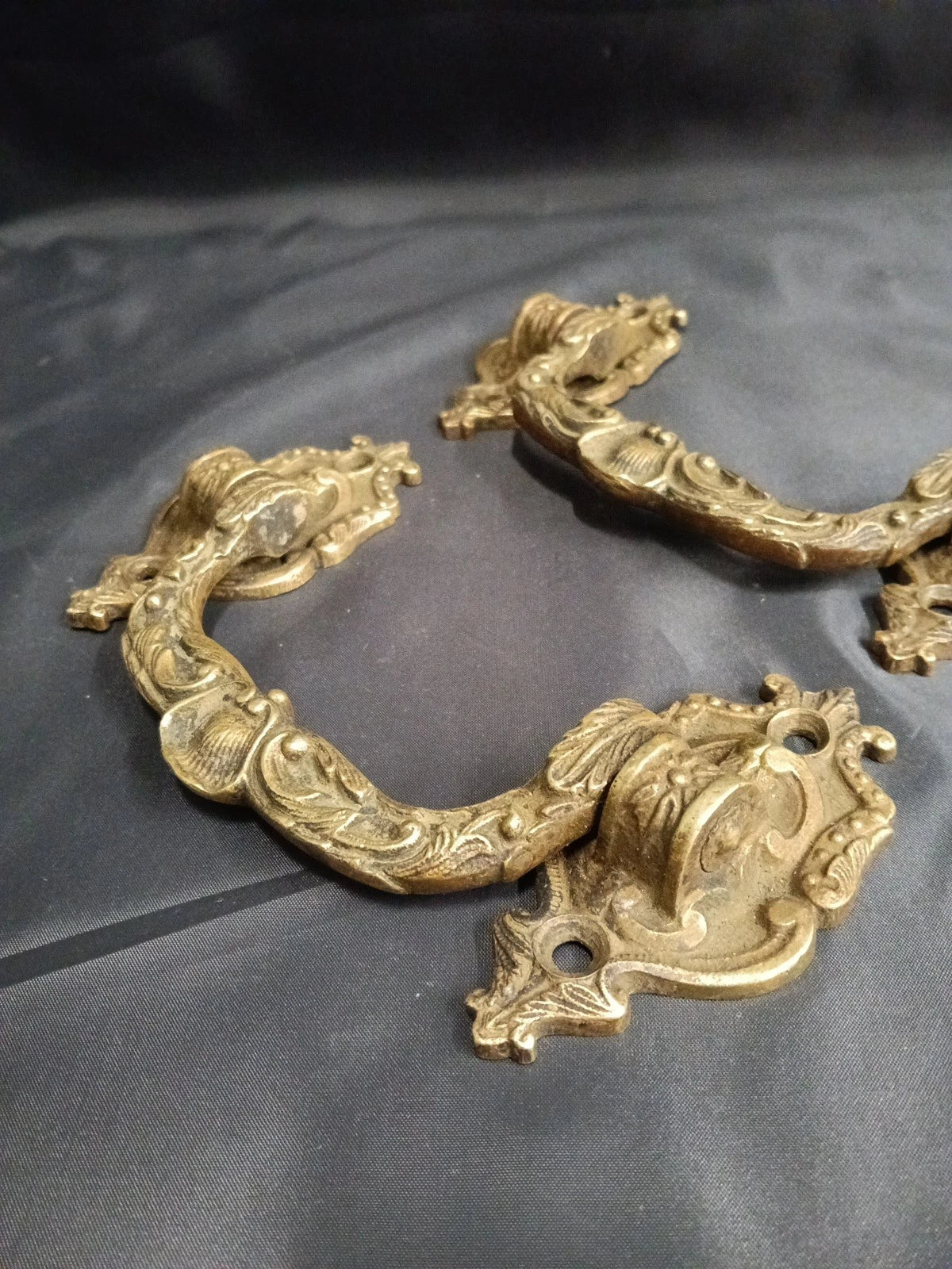 2 Brass Drawer Handles Very Ornate, 16cm By 8.5 cm