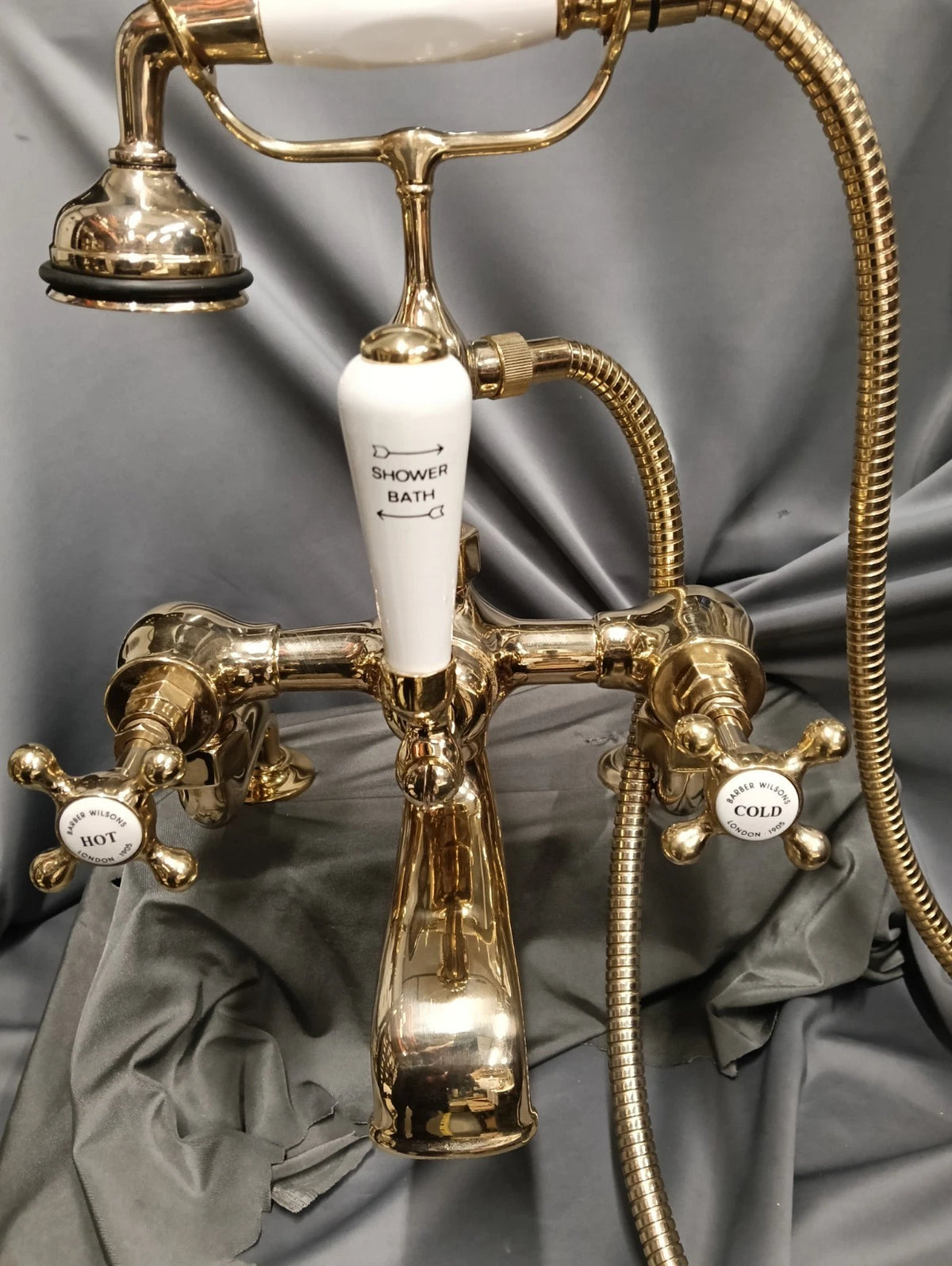 Barber Wilson Gold Bath  Shower Mixer Taps, Reconditioned Long Reach Feedpipes