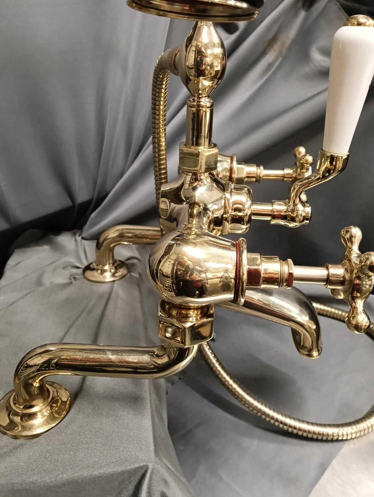 Barber Wilson Gold Bath  Shower Mixer Taps, Reconditioned Long Reach Feedpipes