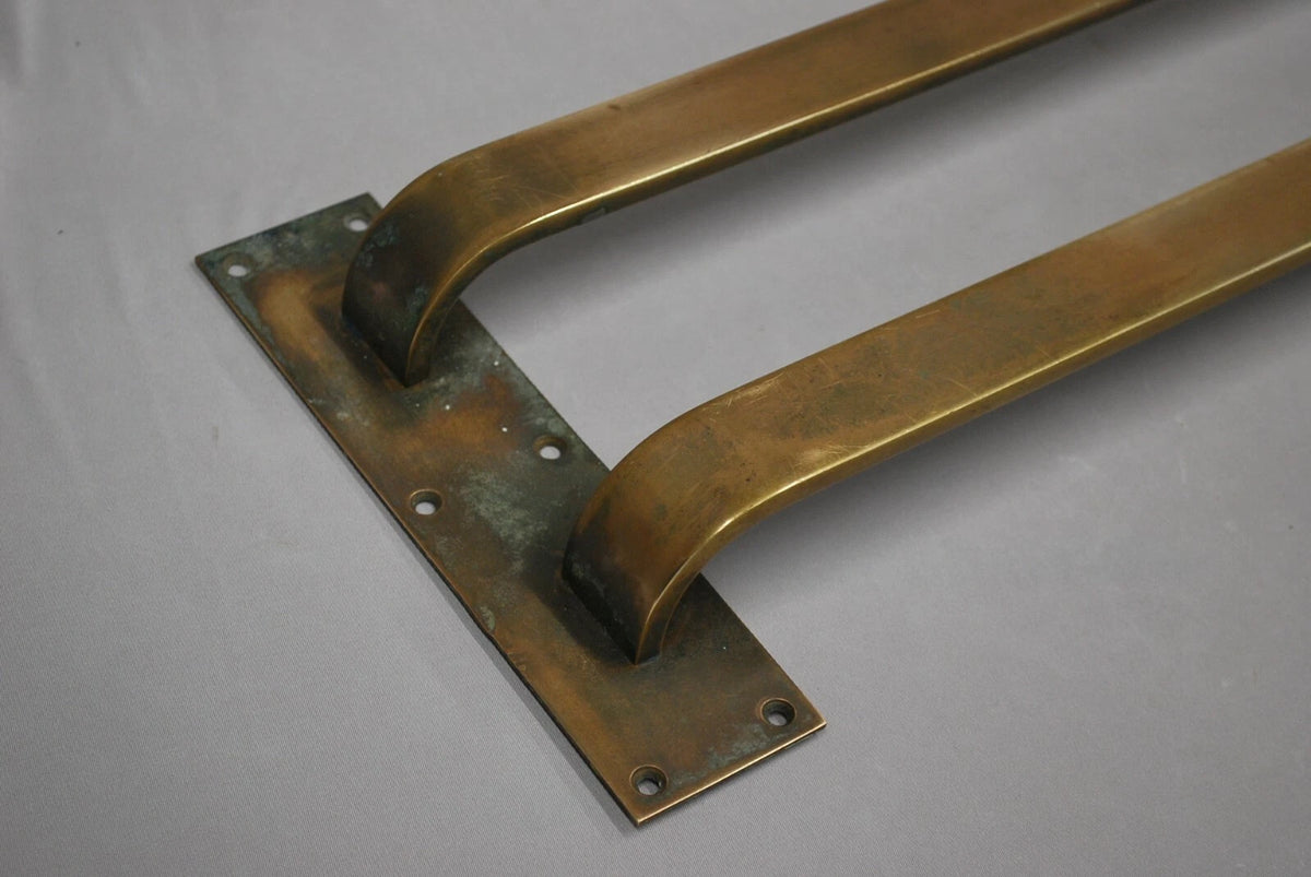 Deco Brass Door Handles, Hotel / Cinema Large Stunning Handles, Original Patina
