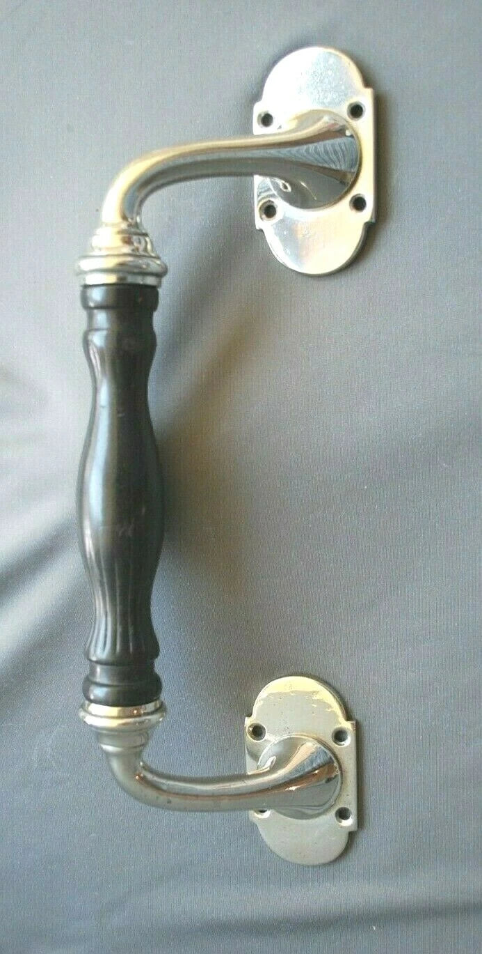 Large Stunning Nickel Door Handle / Pull / Heavyweight Solid Wood & Nickel