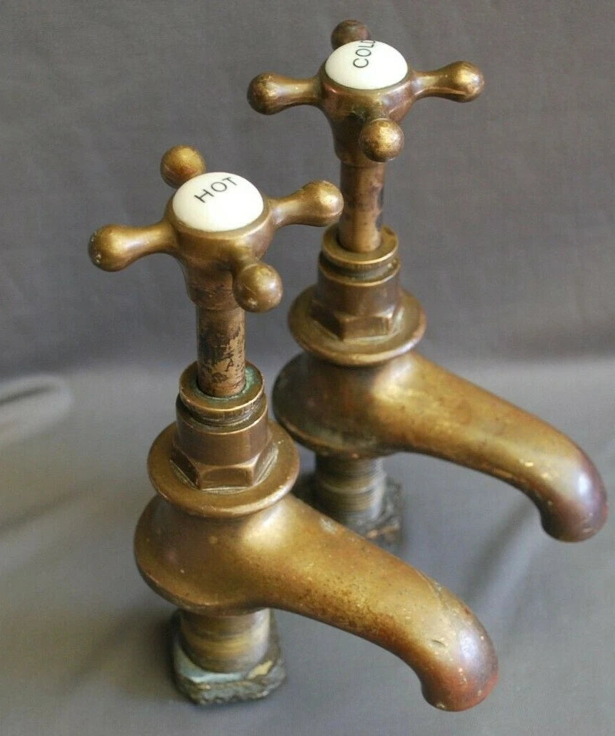Old Brass Bath Taps Original Dark Patina Reclaimed & Fully Refurbished Taps