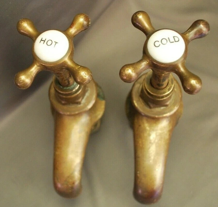 Old Brass Bath Taps Original Dark Patina Reclaimed & Fully Refurbished Taps