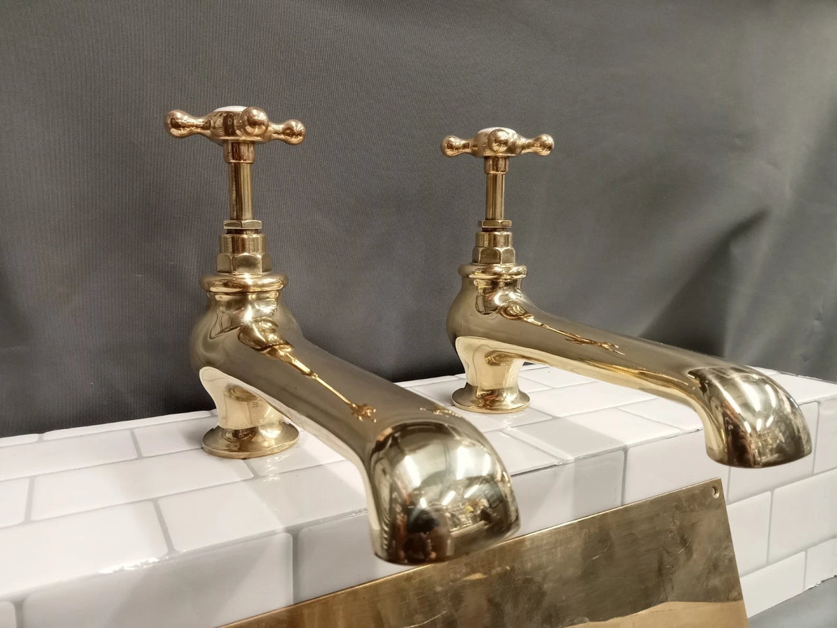 Lefroy Brooks Brass Long Nose Bath Taps and Basin Taps Reconditioned