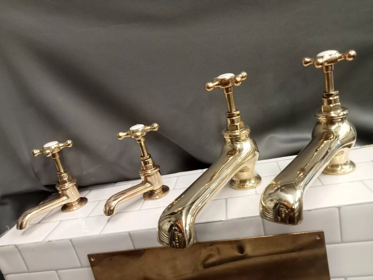 Lefroy Brooks Brass Long Nose Bath Taps and Basin Taps Reconditioned