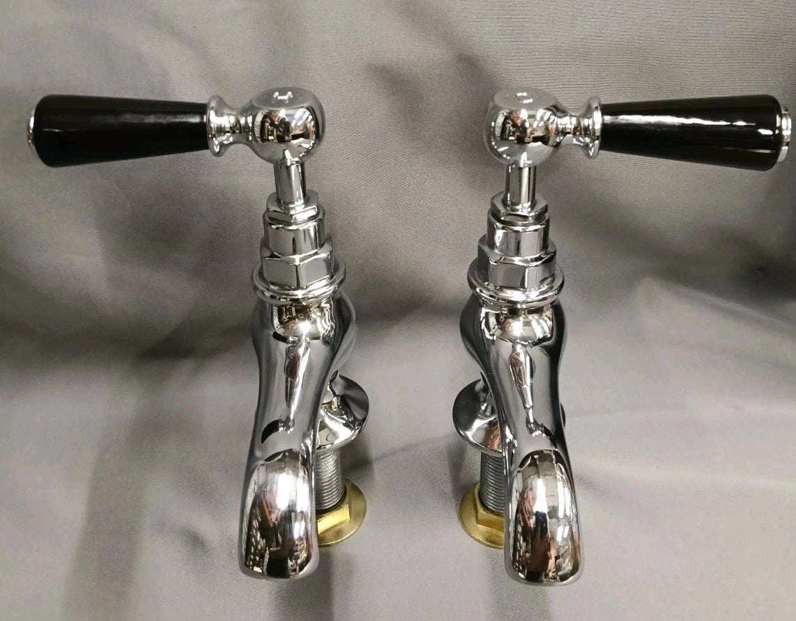 Lefroy Brooks Chrome Basin Taps, Black or White Levers Fully Reconditioned