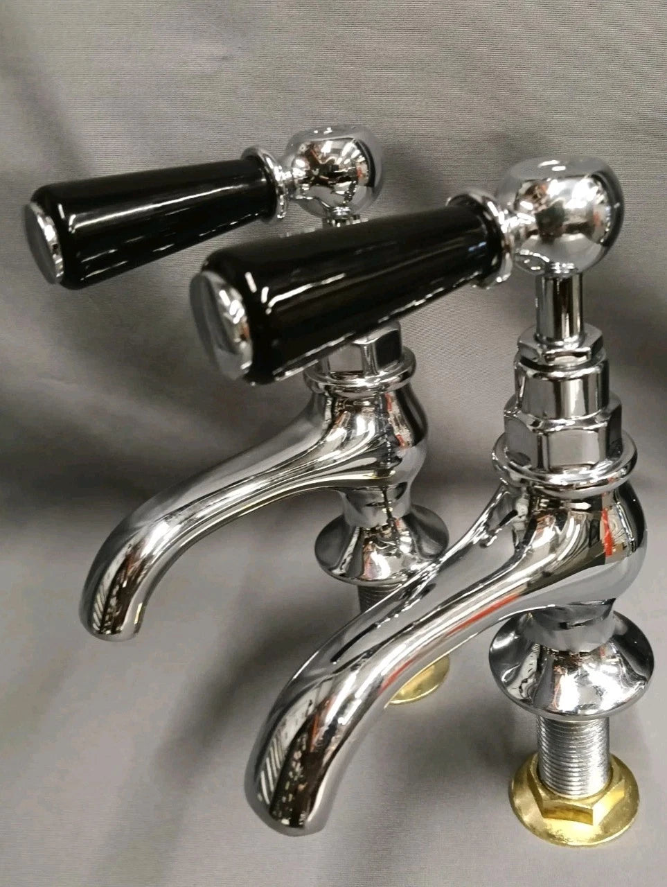 Lefroy Brooks Chrome Basin Taps, Black or White Levers Fully Reconditioned