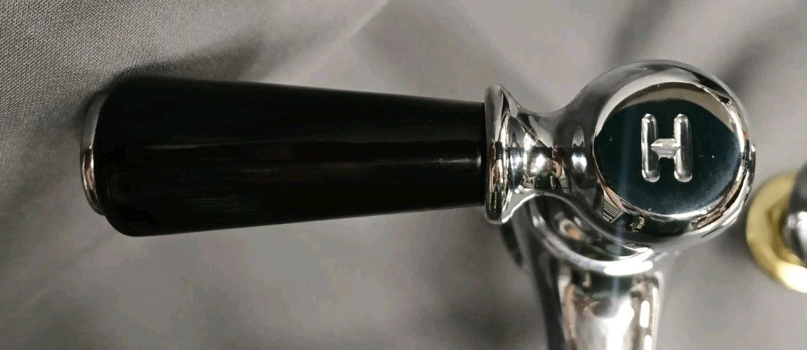 Lefroy Brooks Chrome Basin Taps, Black or White Levers Fully Reconditioned