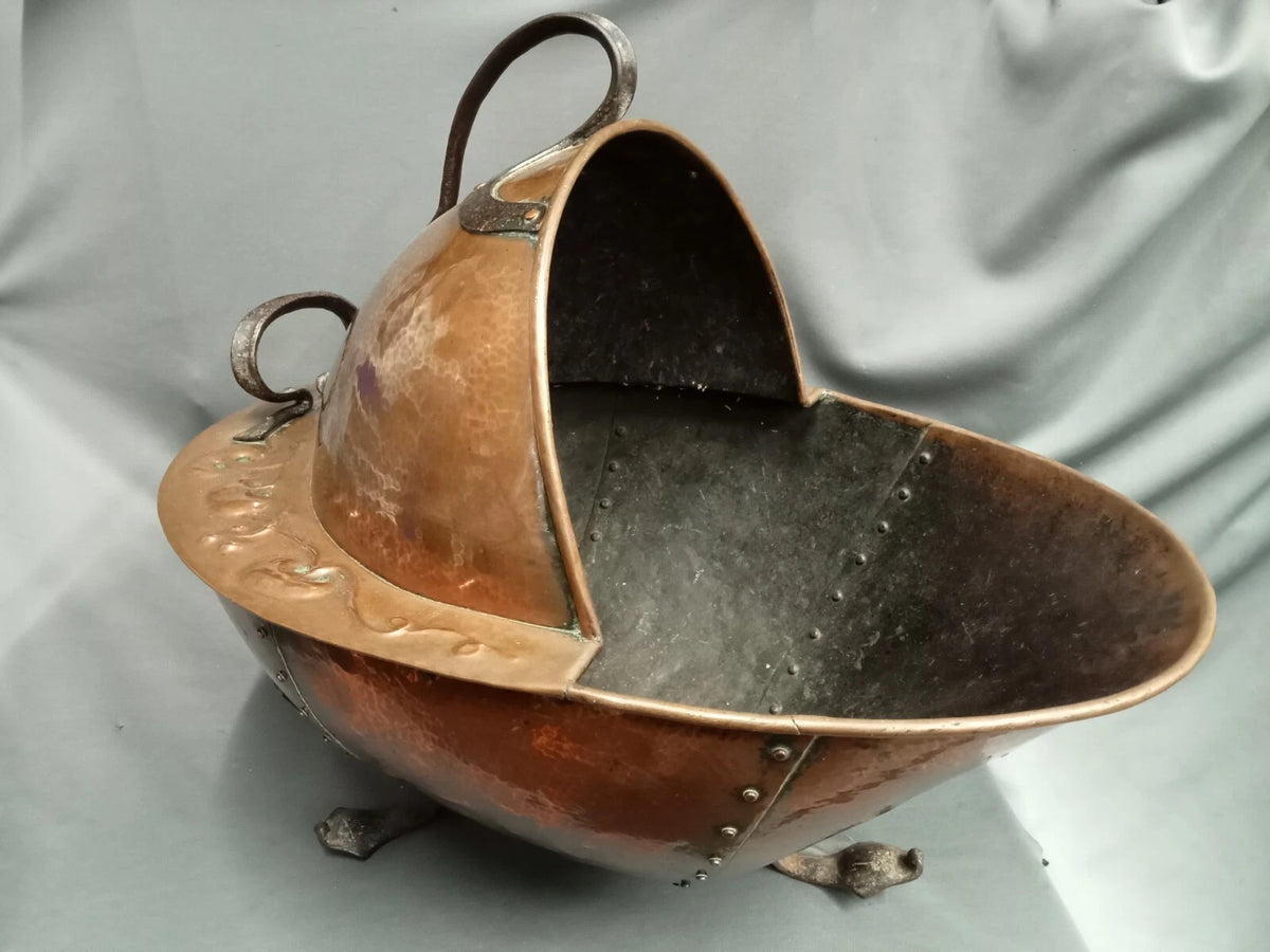 Large Antique Copper Coal Scuttle Arts and Crafts