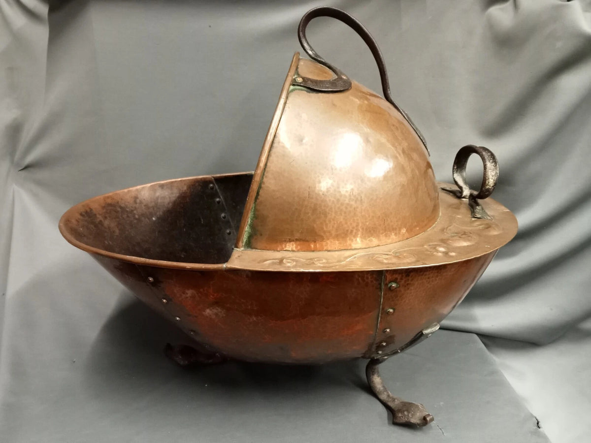Large Antique Copper Coal Scuttle Arts and Crafts