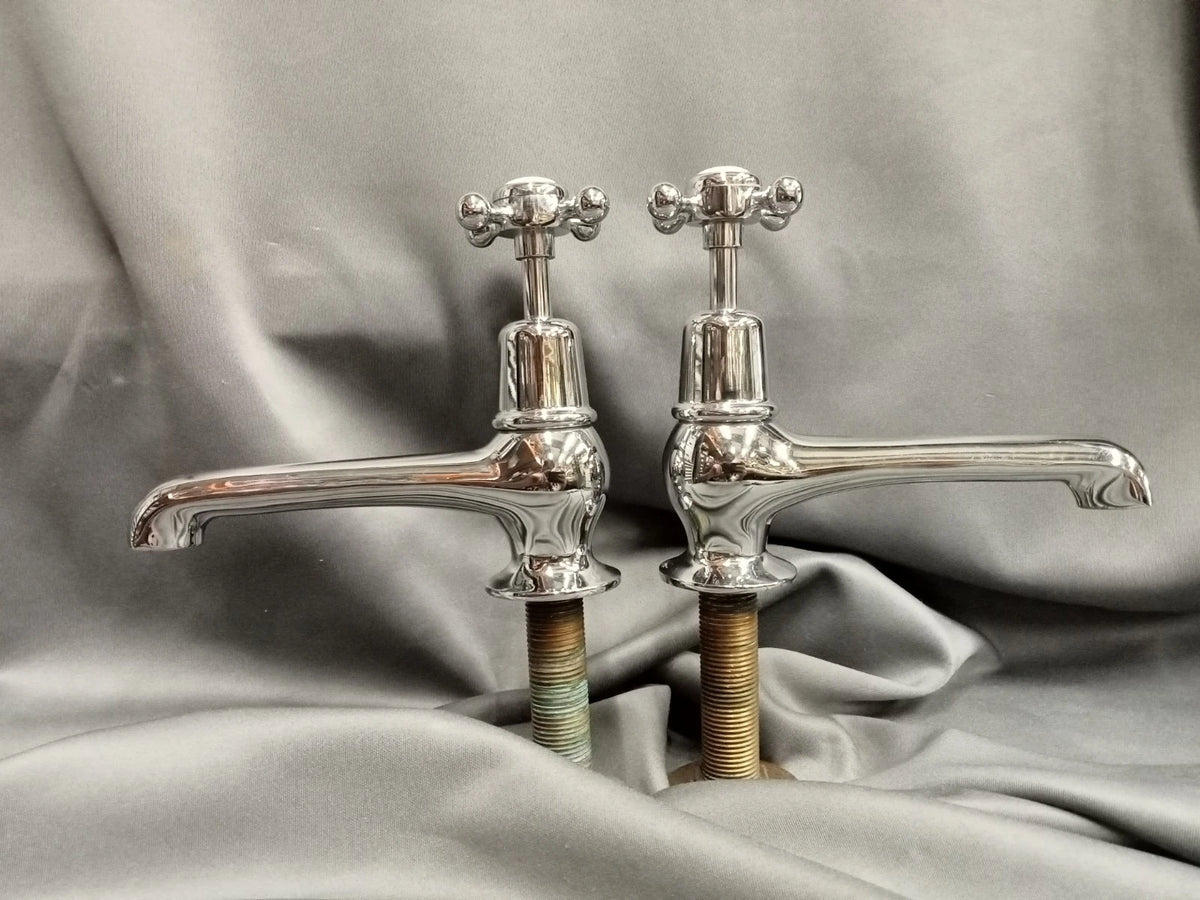 Long Reach Chrome Basin Taps, Reclaimed & Reconditioned D6