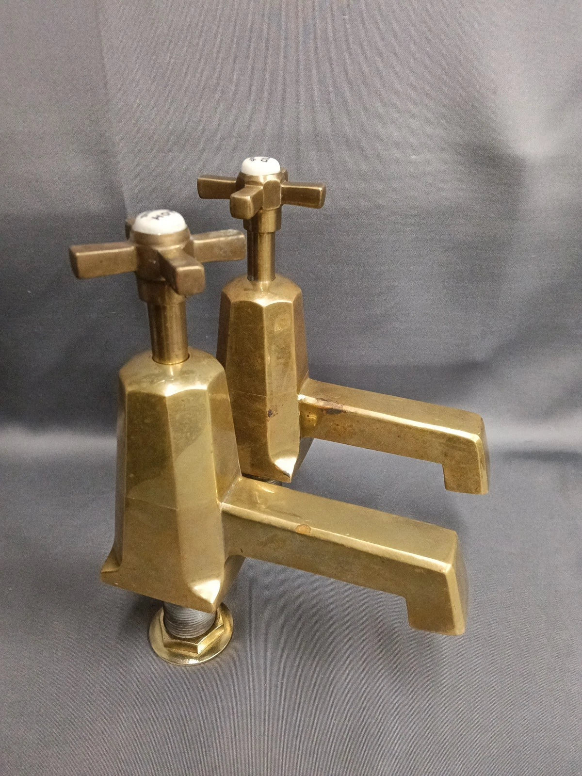 Shanks Brass Art Deco Bath Taps Long 13 cm Reach Spouts  Reconditioned Large Taps